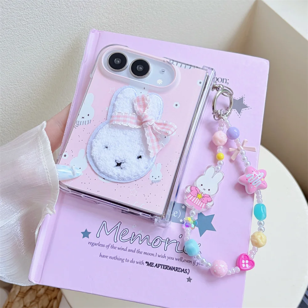 Korean Embroidery Cute Miffy Rabbit Phone Case For iphone Duo Cover Fashion Anti-vibration Cover With Chain Cute Protective Case