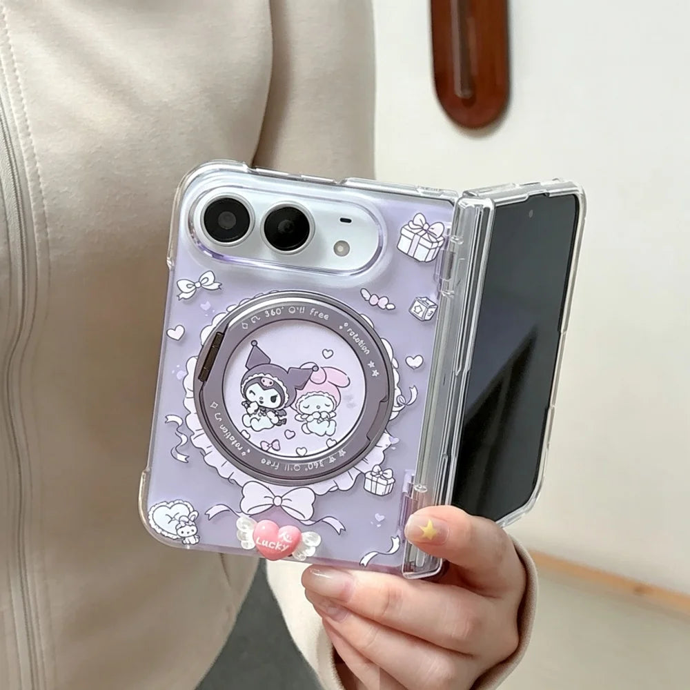 Fashion Korean Ins Style Sweet Cartoon Character Phone Case for iPhone Duo, with MagSafe Holder Cute, Anti-Fall Protective Cases