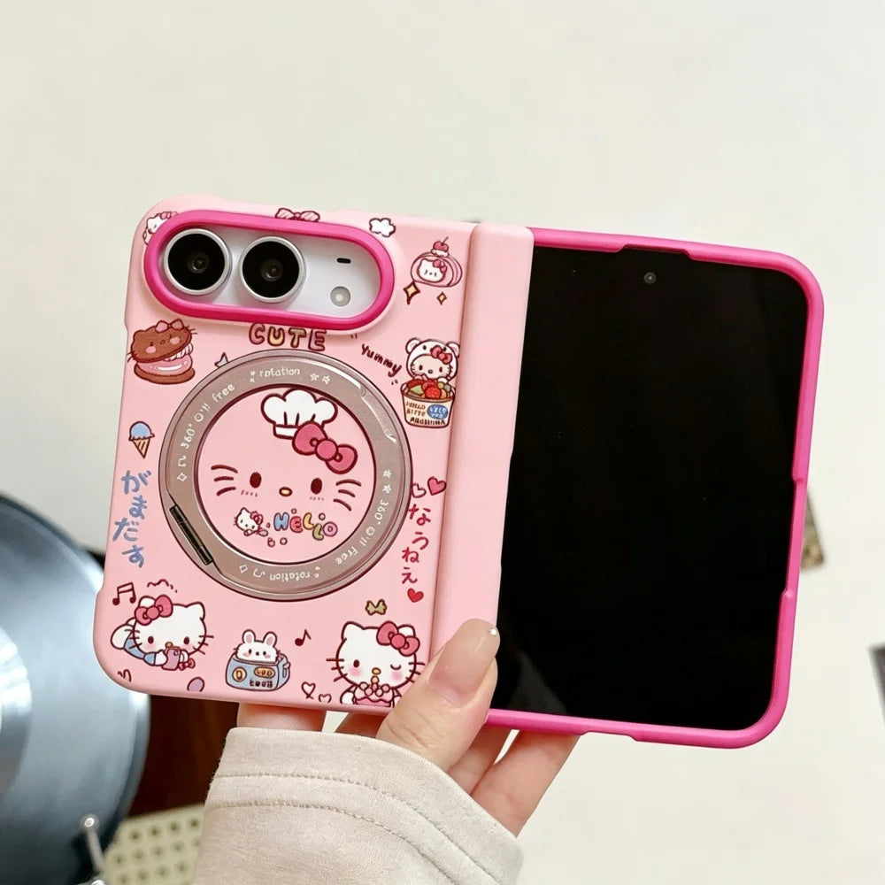 Fashion Ins Cute Cat Pink Phone Case for iPhone Duo Protective Cover with Magsafe Stand New Kawaii Cartoon Anti-fall Phone Cases