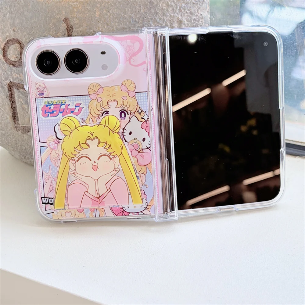 Korean Fashion Cute Cat Anime Girl Phone Case For iPhone Duo With Holder Kawaii Anti-Fall Protective Cover For Apple Duo Case