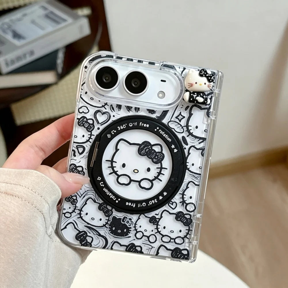 New Korean Ins Cute 3D Cartoon Cat Magnetic Phone Case for iPhone Duo Cases Fashion Anti-fall Protective Set with MagSafe Holder