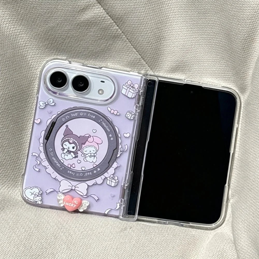 Fashion Korean Ins Style Sweet Cartoon Character Phone Case for iPhone Duo, with MagSafe Holder Cute, Anti-Fall Protective Cases