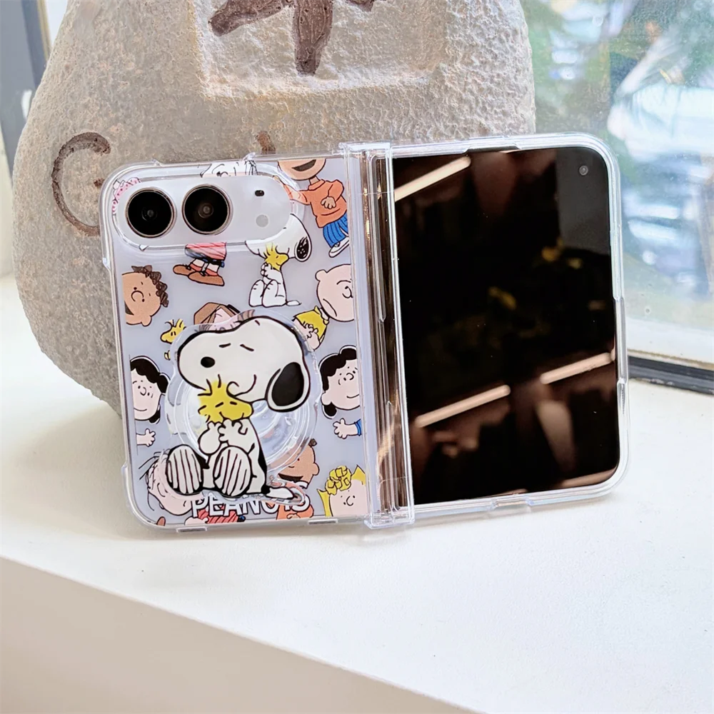 Cuter Cartoon Snoopy Pattern Phone Case For iPhone Duo With Holder Kawaii Anti-Fall Protective Case For Apple iPhone Duo Cover