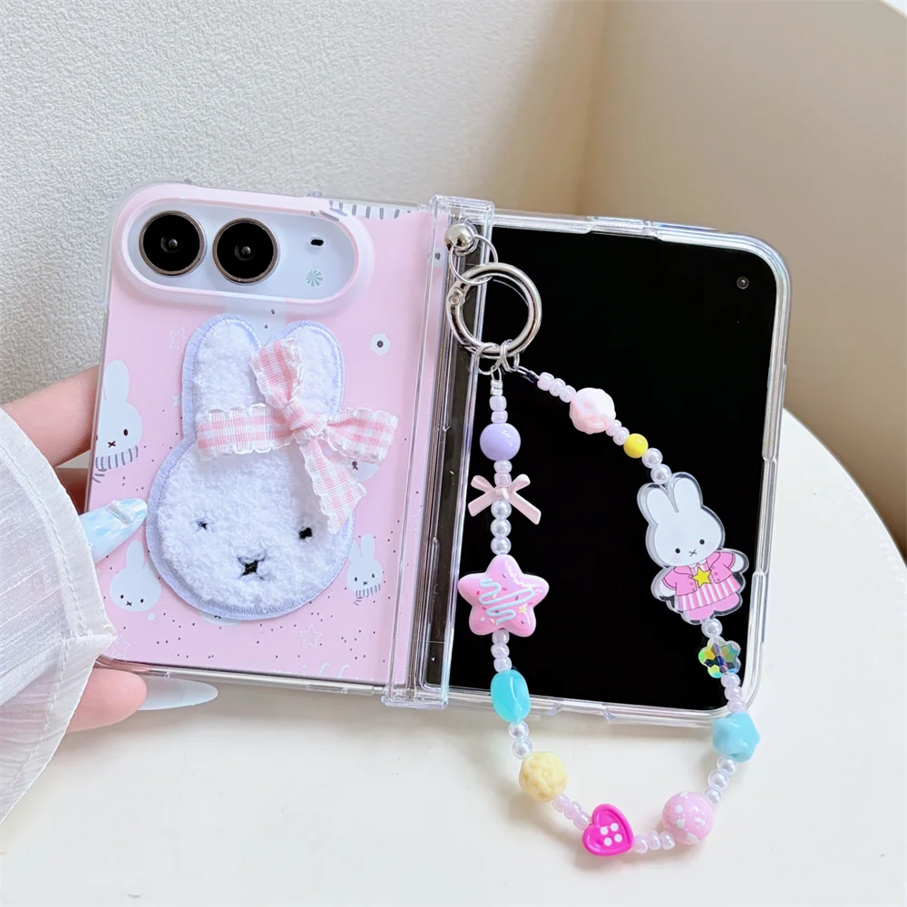 Korean Embroidery Cute Miffy Rabbit Phone Case For iphone Duo Cover Fashion Anti-vibration Cover With Chain Cute Protective Case