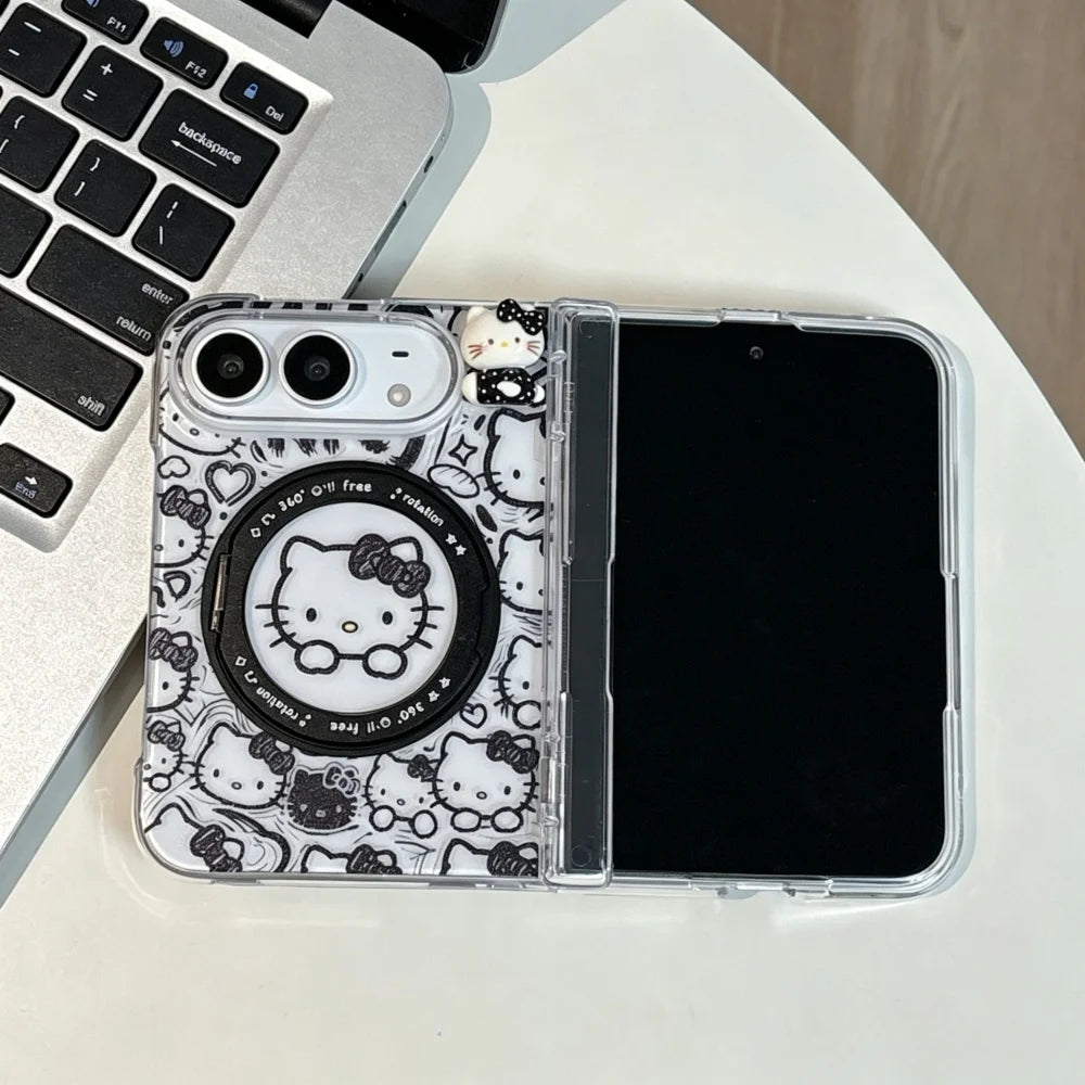 New Korean Ins Cute 3D Cartoon Cat Magnetic Phone Case for iPhone Duo Cases Fashion Anti-fall Protective Set with MagSafe Holder