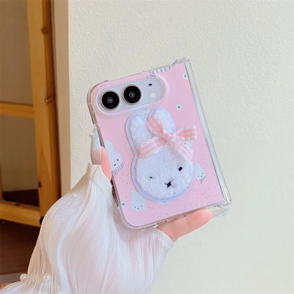 Korean Embroidery Cute Miffy Rabbit Phone Case For iphone Duo Cover Fashion Anti-vibration Cover With Chain Cute Protective Case
