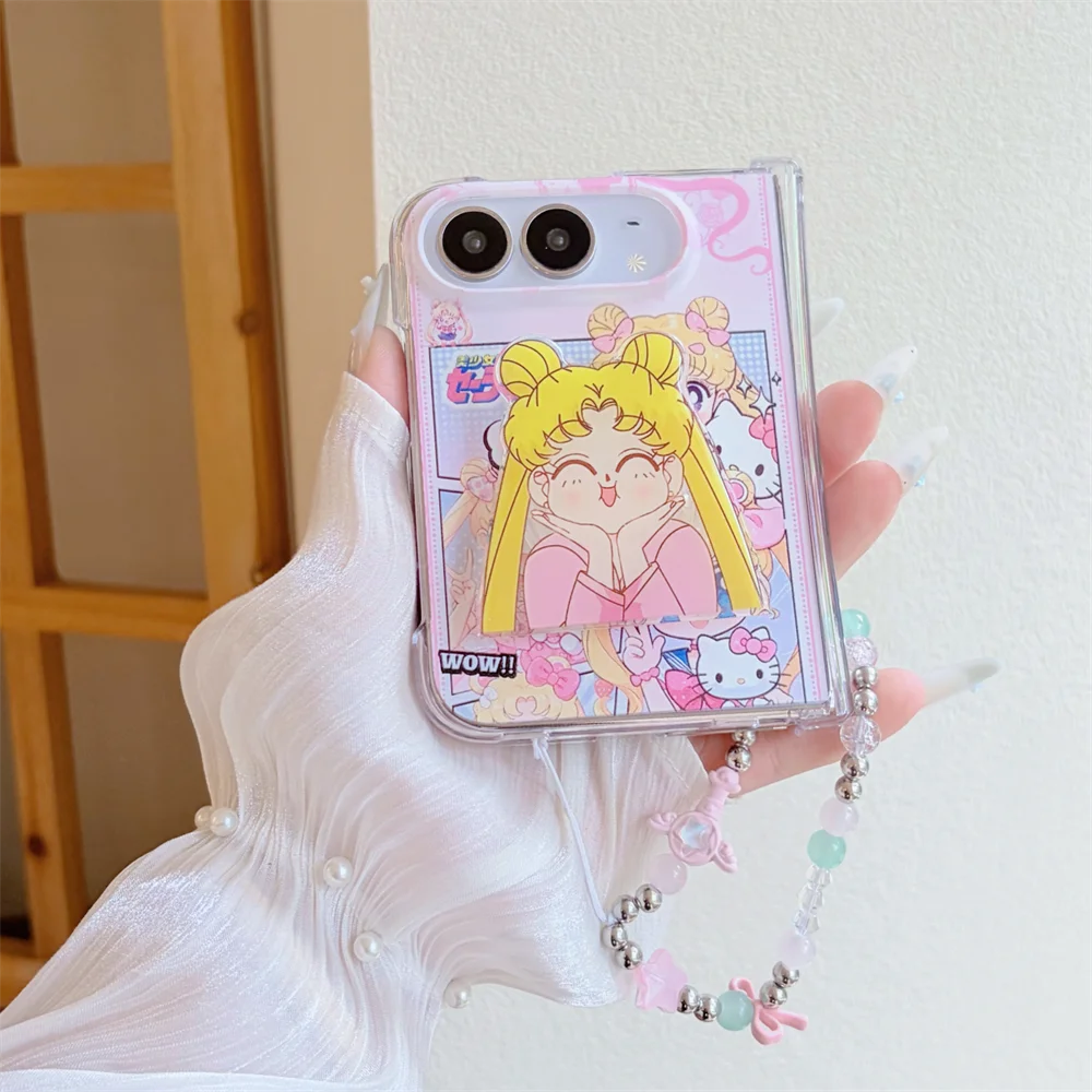 Korean Fashion Cute Cat Anime Girl Phone Case For iPhone Duo With Holder Kawaii Anti-Fall Protective Cover For Apple Duo Case