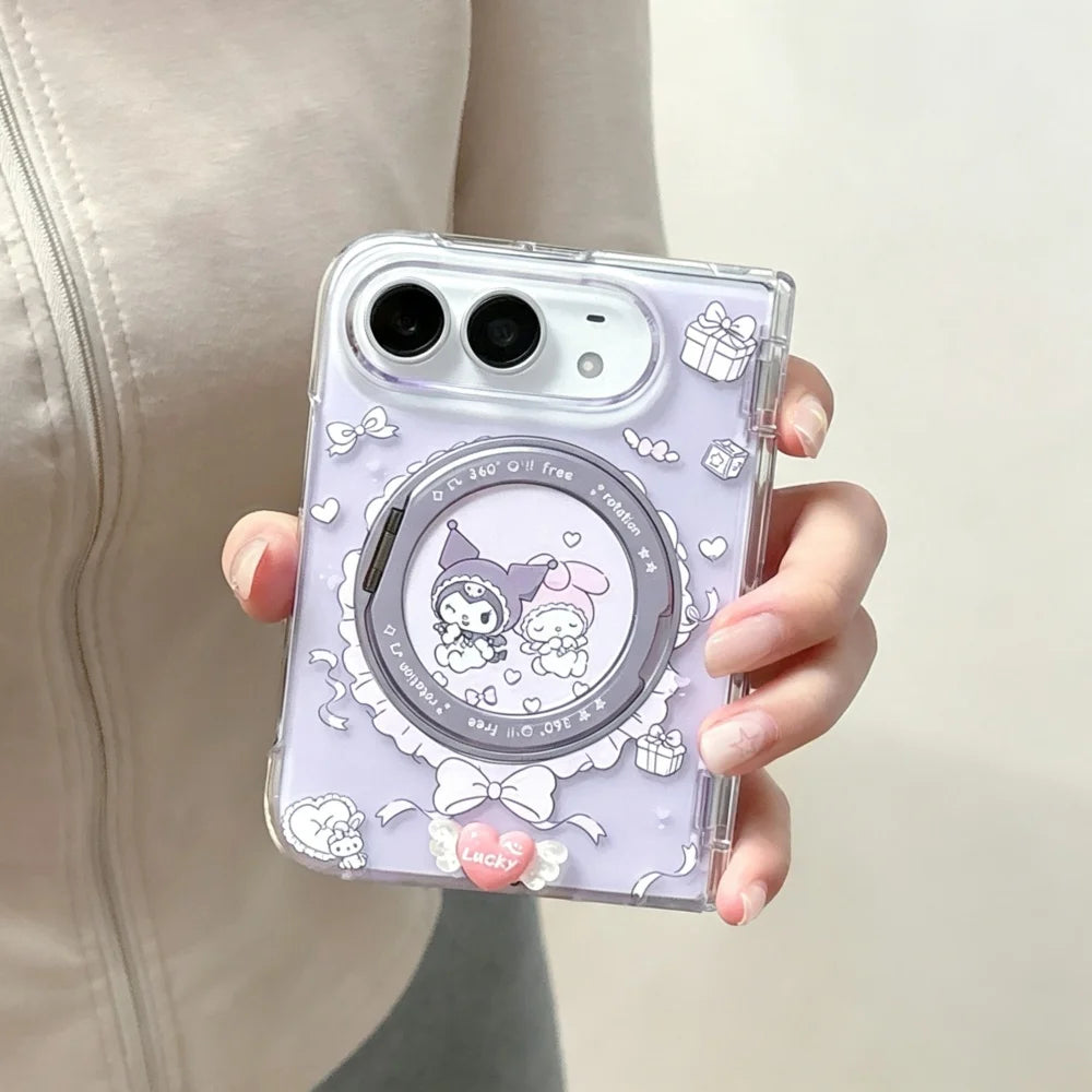 Fashion Korean Ins Style Sweet Cartoon Character Phone Case for iPhone Duo, with MagSafe Holder Cute, Anti-Fall Protective Cases