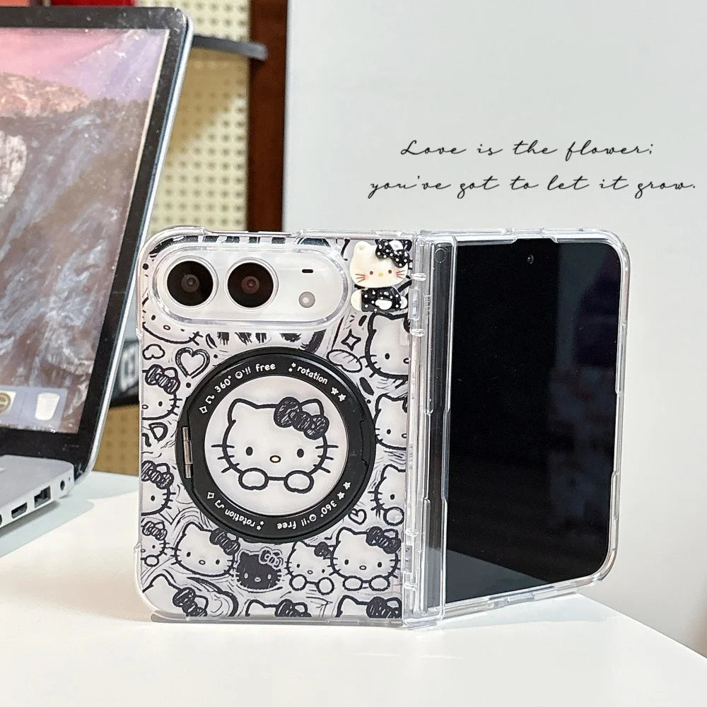 New Korean Ins Cute 3D Cartoon Cat Magnetic Phone Case for iPhone Duo Cases Fashion Anti-fall Protective Set with MagSafe Holder