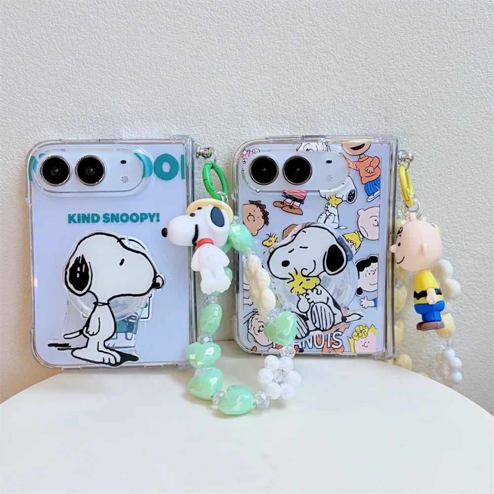 Cuter Cartoon Snoopy Pattern Phone Case For iPhone Duo With Holder Kawaii Anti-Fall Protective Case For Apple iPhone Duo Cover