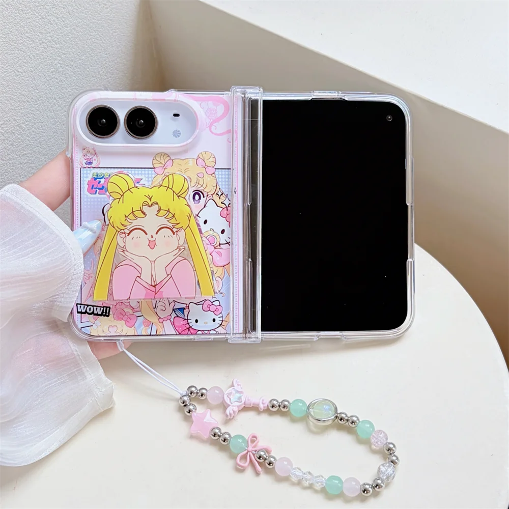 Korean Fashion Cute Cat Anime Girl Phone Case For iPhone Duo With Holder Kawaii Anti-Fall Protective Cover For Apple Duo Case