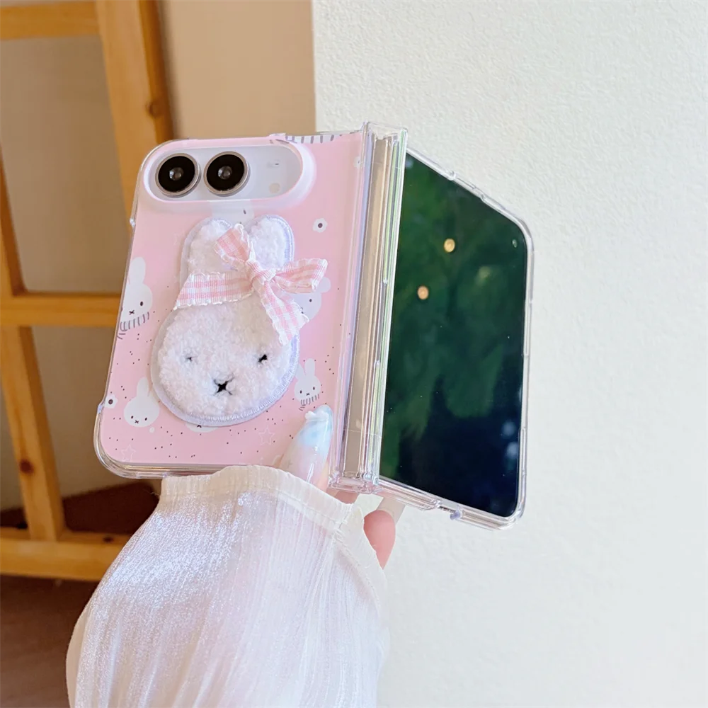 Korean Embroidery Cute Miffy Rabbit Phone Case For iphone Duo Cover Fashion Anti-vibration Cover With Chain Cute Protective Case