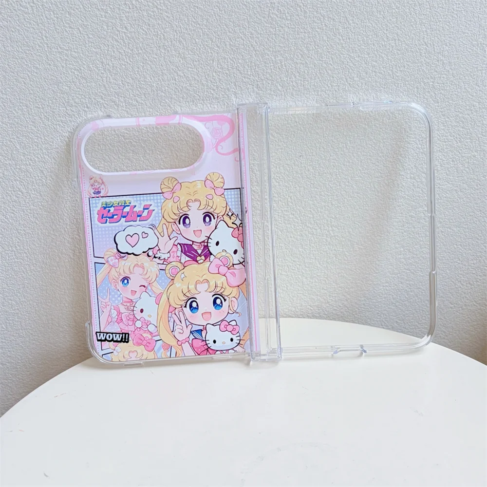 Korean Fashion Cute Cat Anime Girl Phone Case For iPhone Duo With Holder Kawaii Anti-Fall Protective Cover For Apple Duo Case