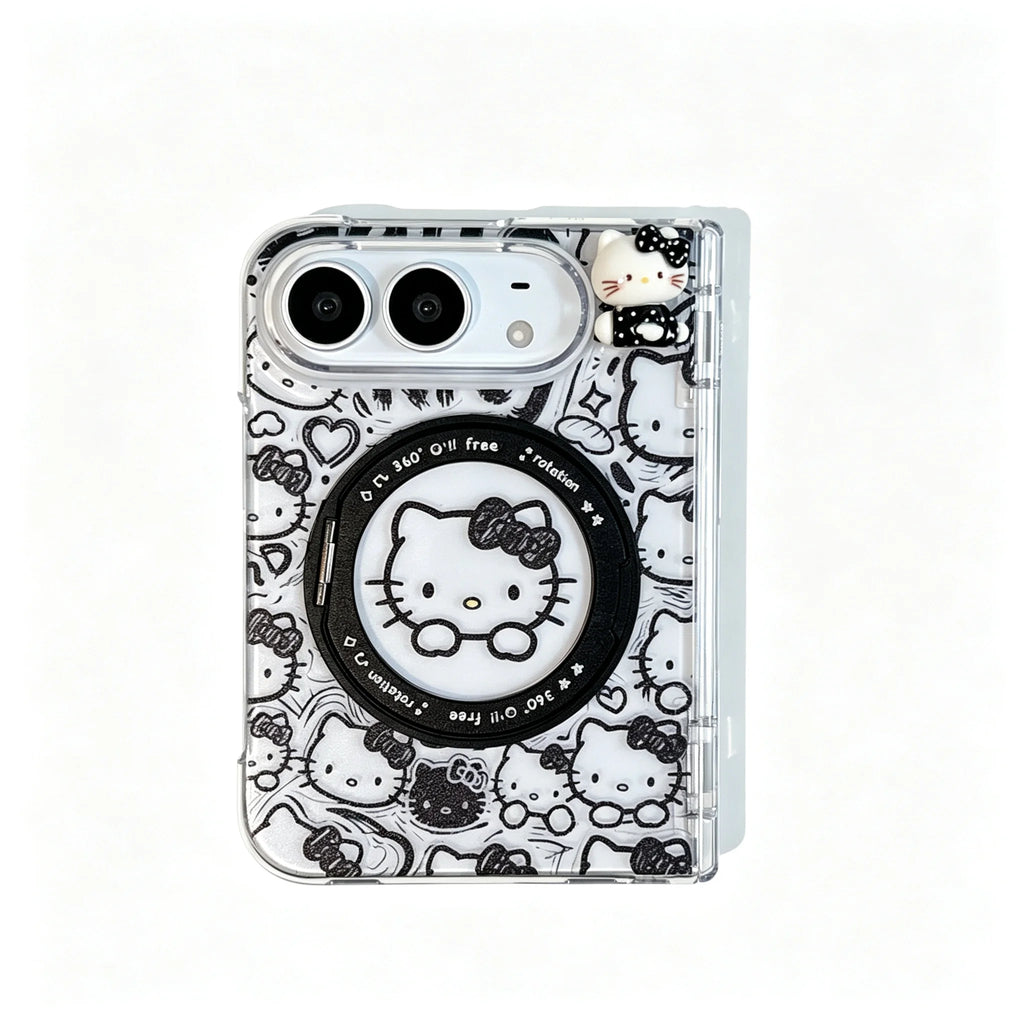 New Korean Ins Cute 3D Cartoon Cat Magnetic Phone Case for iPhone Duo Cases Fashion Anti-fall Protective Set with MagSafe Holder