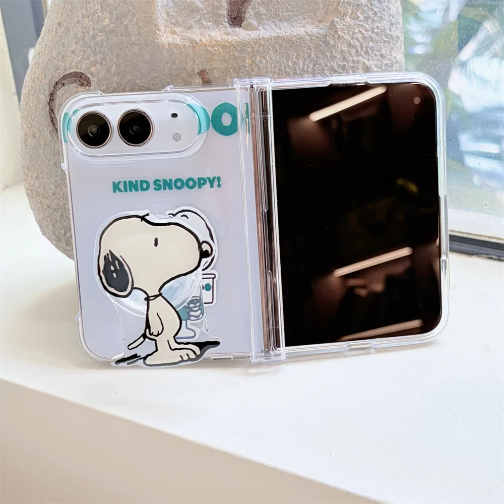 Cuter Cartoon Snoopy Pattern Phone Case For iPhone Duo With Holder Kawaii Anti-Fall Protective Case For Apple iPhone Duo Cover