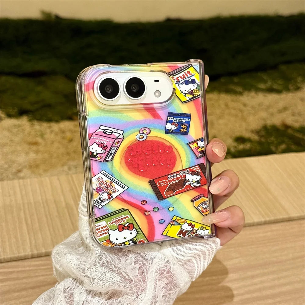 Fashion Ins Cute Cat Magnetic Phone Case for iPhone Duo Protective Cover With Magsafe Stand Kawaii Cartoon Anti-fall Phone Case