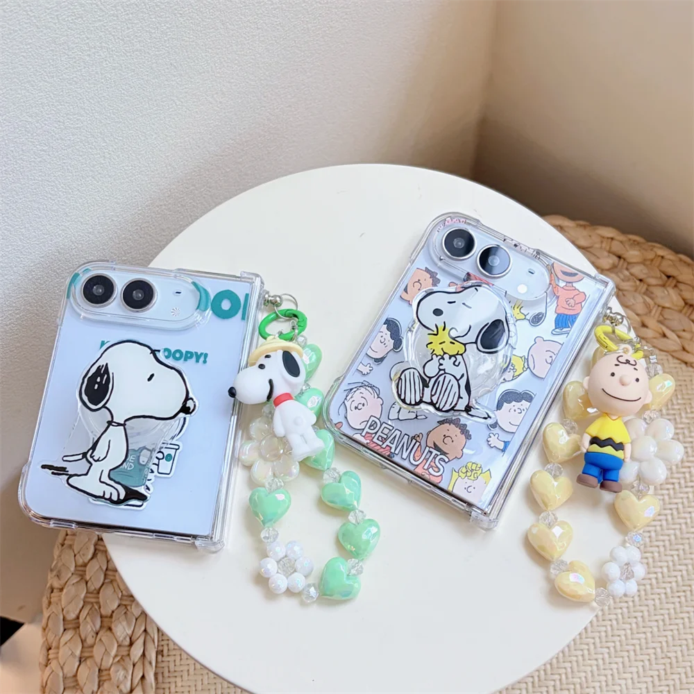 Cuter Cartoon Snoopy Pattern Phone Case For iPhone Duo With Holder Kawaii Anti-Fall Protective Case For Apple iPhone Duo Cover