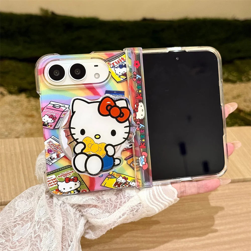 Fashion Ins Cute Cat Magnetic Phone Case for iPhone Duo Protective Cover With Magsafe Stand Kawaii Cartoon Anti-fall Phone Case