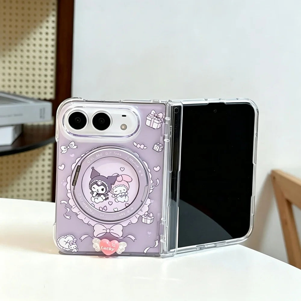 Fashion Korean Ins Style Sweet Cartoon Character Phone Case for iPhone Duo, with MagSafe Holder Cute, Anti-Fall Protective Cases