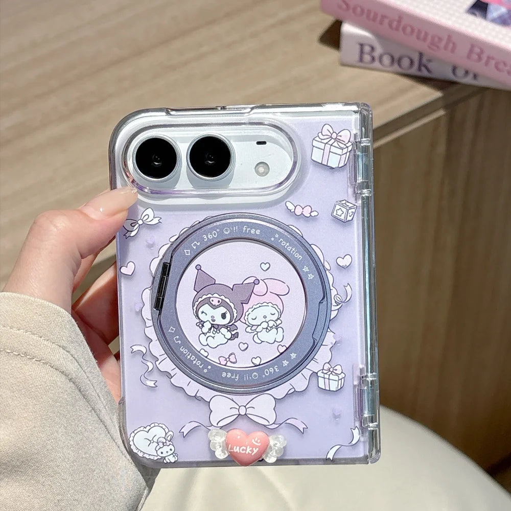Fashion Korean Ins Style Sweet Cartoon Character Phone Case for iPhone Duo, with MagSafe Holder Cute, Anti-Fall Protective Cases