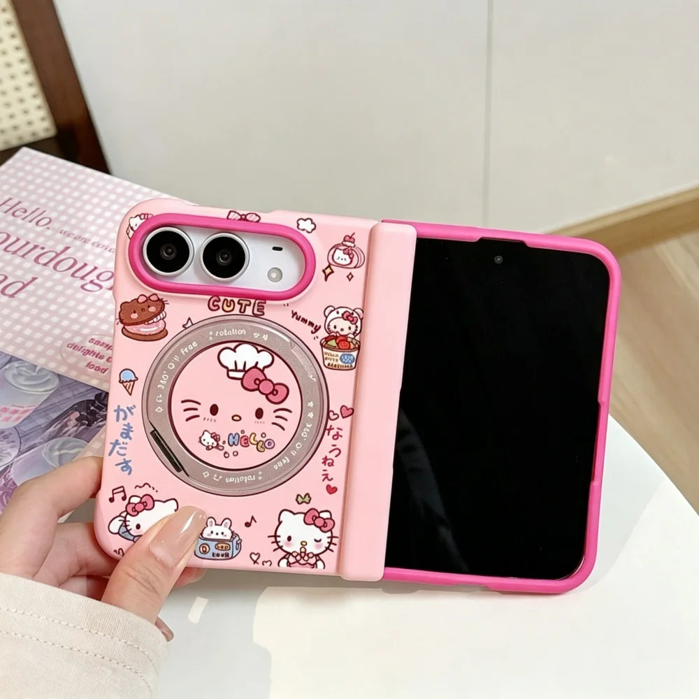 Fashion Ins Cute Cat Pink Phone Case for iPhone Duo Protective Cover with Magsafe Stand New Kawaii Cartoon Anti-fall Phone Cases