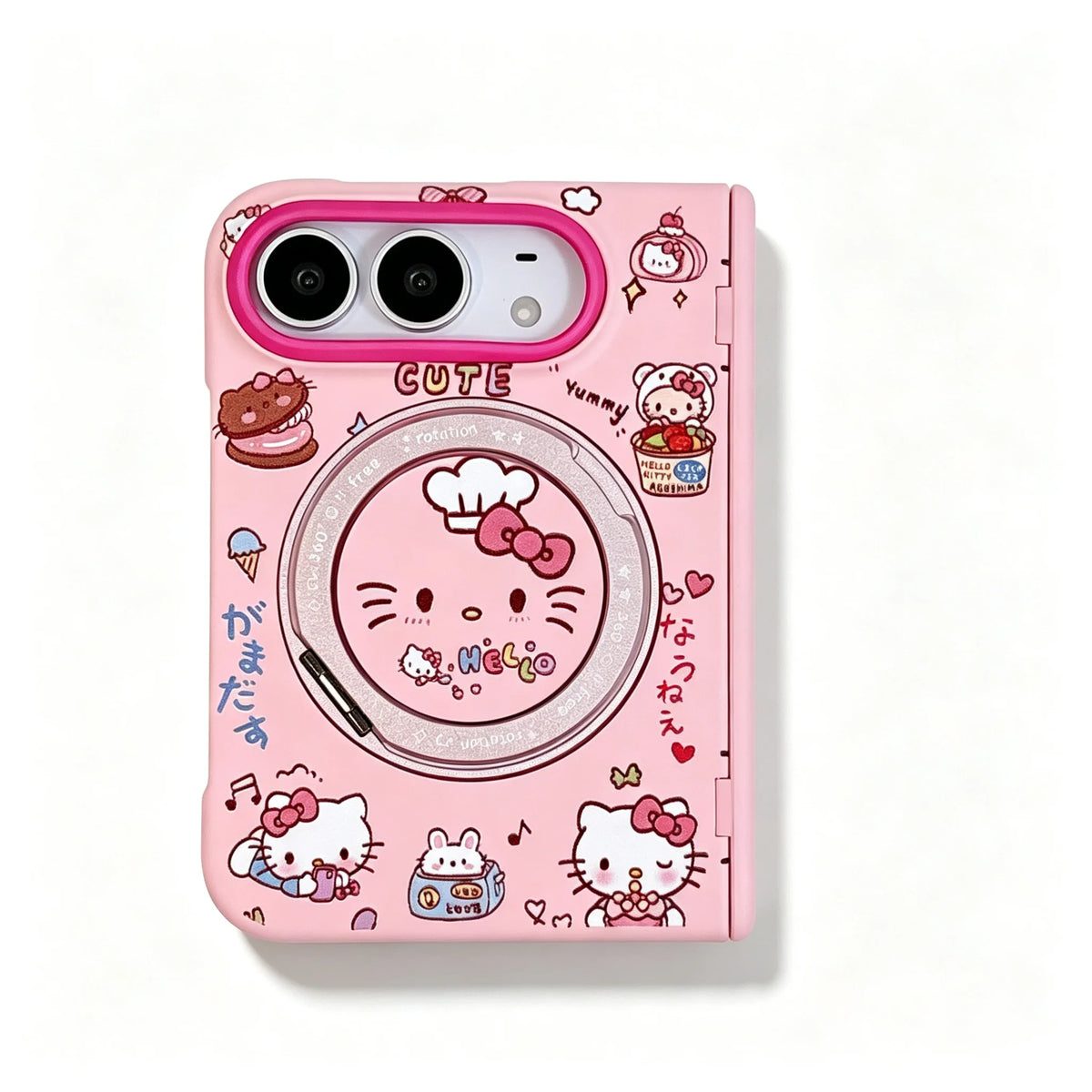 Fashion Ins Cute Cat Pink Phone Case for iPhone Duo Protective Cover with Magsafe Stand New Kawaii Cartoon Anti-fall Phone Cases