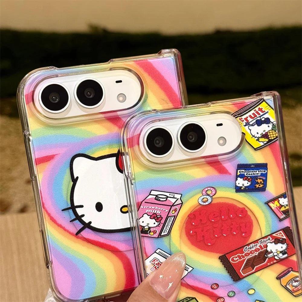 Fashion Ins Cute Cat Magnetic Phone Case for iPhone Duo Protective Cover With Magsafe Stand Kawaii Cartoon Anti-fall Phone Case