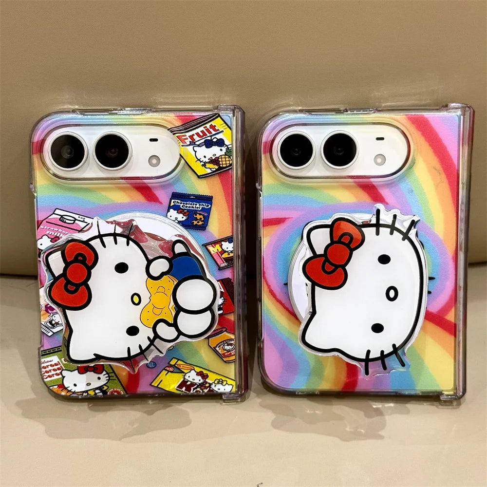 Fashion Ins Cute Cat Magnetic Phone Case for iPhone Duo Protective Cover With Magsafe Stand Kawaii Cartoon Anti-fall Phone Case