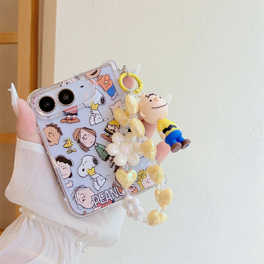 Cuter Cartoon Snoopy Pattern Phone Case For iPhone Duo With Holder Kawaii Anti-Fall Protective Case For Apple iPhone Duo Cover