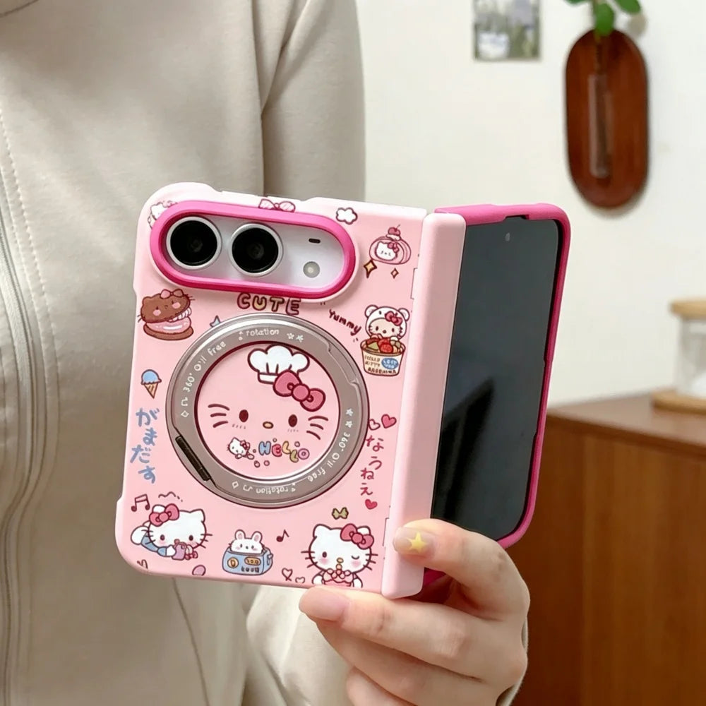 Fashion Ins Cute Cat Pink Phone Case for iPhone Duo Protective Cover with Magsafe Stand New Kawaii Cartoon Anti-fall Phone Cases