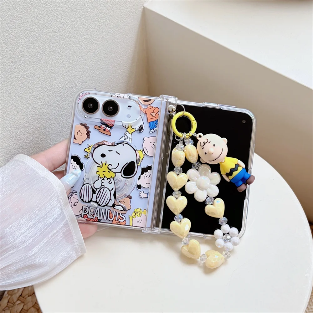 Cuter Cartoon Snoopy Pattern Phone Case For iPhone Duo With Holder Kawaii Anti-Fall Protective Case For Apple iPhone Duo Cover