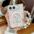 Kawaii Cartoon Kitten New Magnetic Phone Case for iPhone Duo Fashion Folding Anti-fall Protective Cover with MagSafe Holder Cute