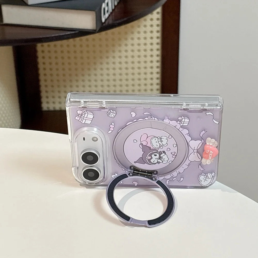 Fashion Korean Ins Style Sweet Cartoon Character Phone Case for iPhone Duo, with MagSafe Holder Cute, Anti-Fall Protective Cases