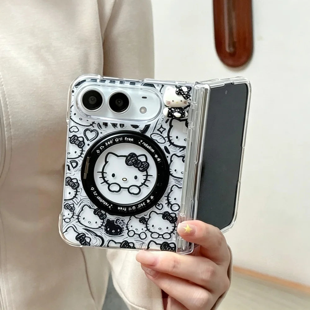 New Korean Ins Cute 3D Cartoon Cat Magnetic Phone Case for iPhone Duo Cases Fashion Anti-fall Protective Set with MagSafe Holder