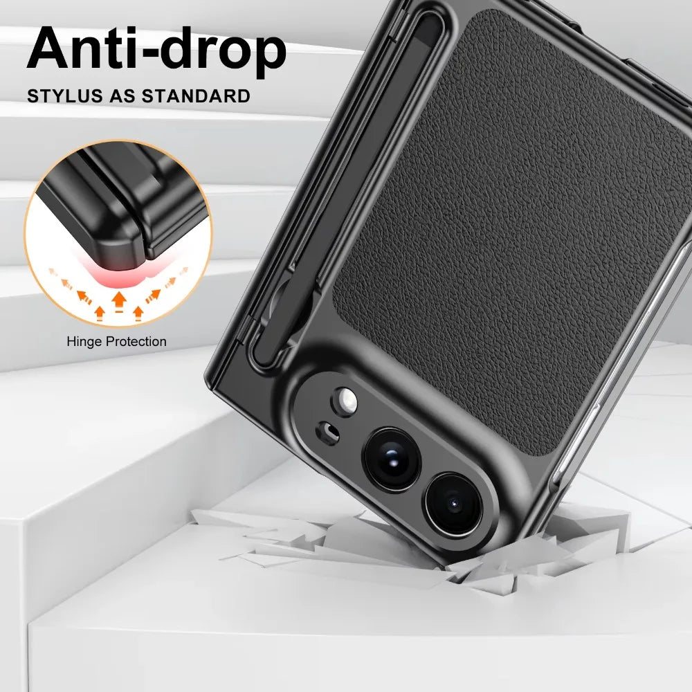 High End S Pen Phone Case for iPhone Duo Hinge Protection & Built-in Screen Protector Leather Phone Cover for iPhone Duo