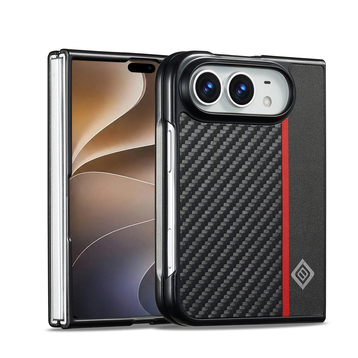 Luxury Ultrathin Carbon Fiber Leather Slots Phone Case for IPhone Duo 2026 Shockproof Flip Holder Cover for Iphone Duo Cover