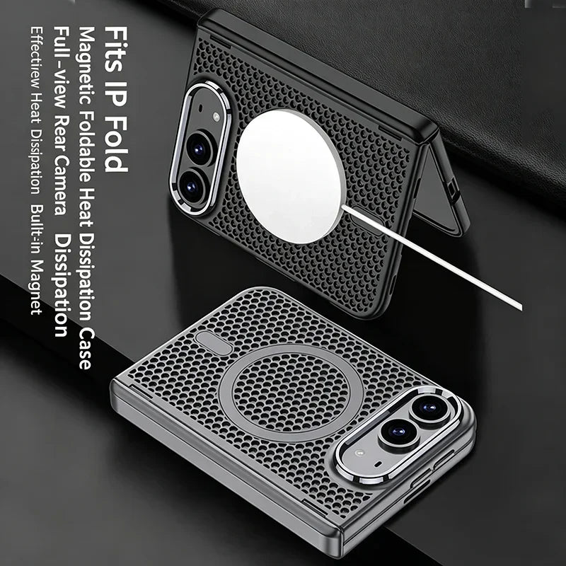For Magsafe Compatible Honeycomb Heat Dissipation Mesh Wireless Charging Phone Case for iPhone Duo Breathable Cooling Armor Cove