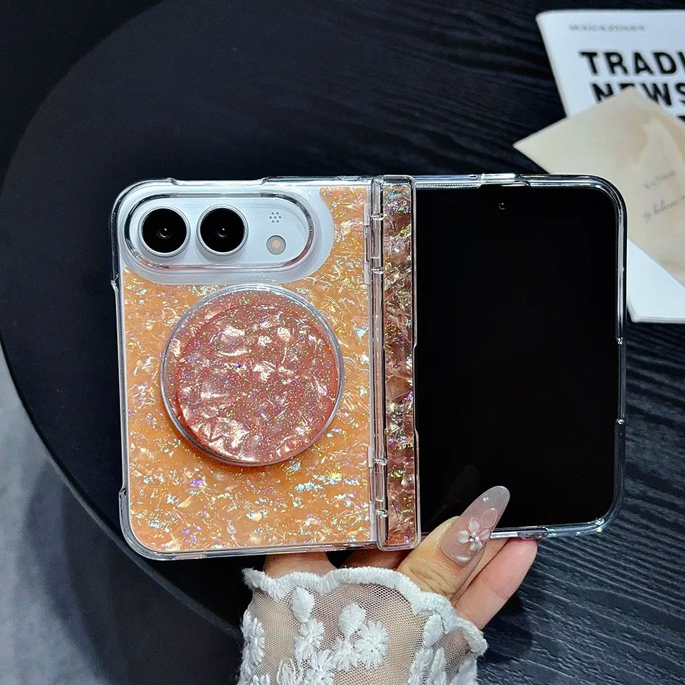 NEW Luxury Iridescent Shell Texture Phone Case for iPhone Duo 18 iPhone Fold With magnetic Stand for Magsafe Shockproof Cover