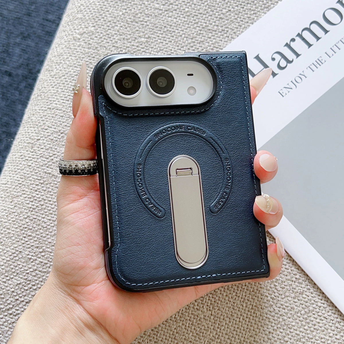 For Magsafe For iPhone Duo Case Luxury Matte Leather Magnetic Rotating Ring Holder Shockproof Protection Back Cover Accessories