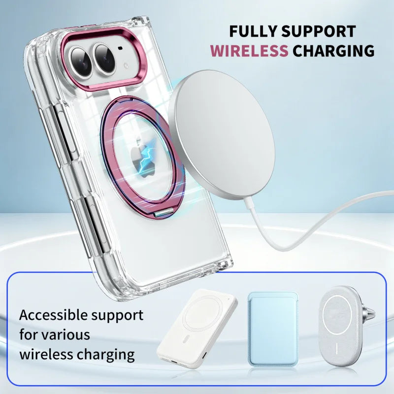 Clear MagSafe Case with Rotating Stand for iPhone Duo