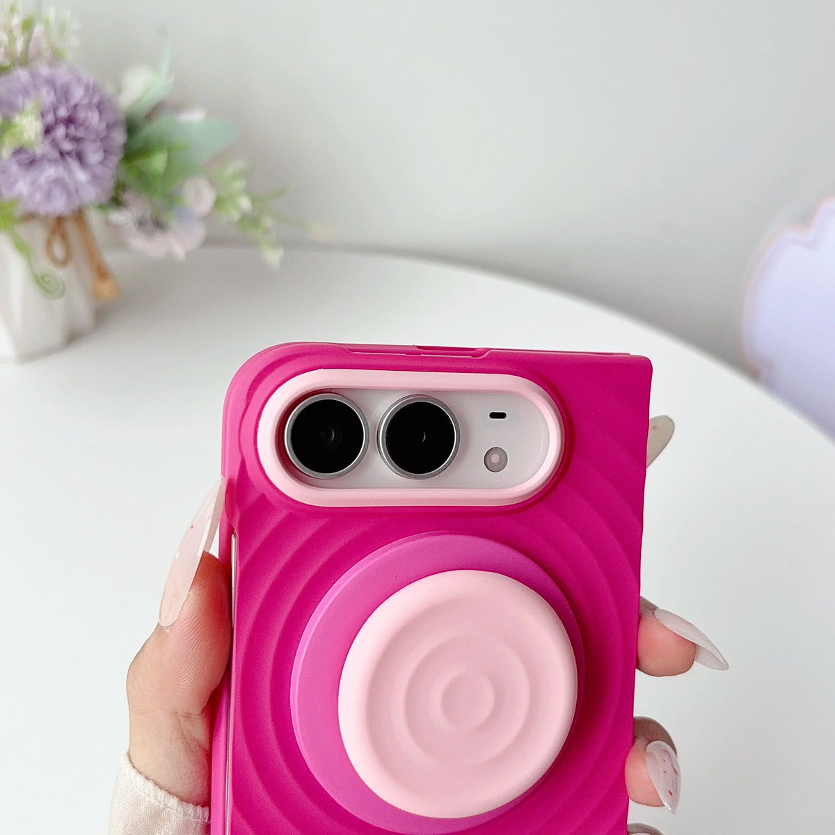 Fashion Macaron Colror Stripe Pattern Liquid Silicone 18 Ultra Case for iPhone Duo 18 Fold for Magsafe Bracket Shockproof Cover