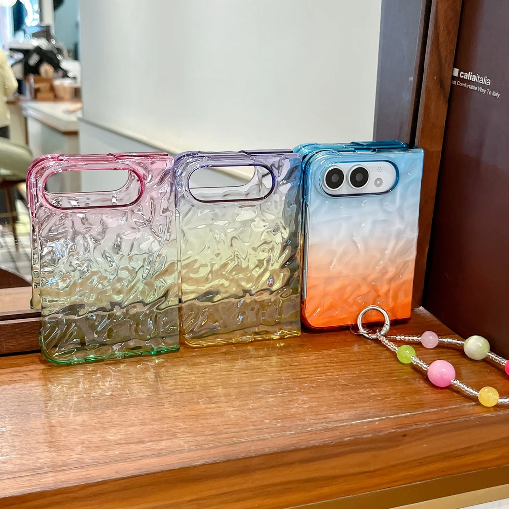 Creative Pleated Water Ripple Gradient Color Phone Case for iPhone Duo 2026 New 18 Fold Dopamine Bracelet Wristband Clear Cover