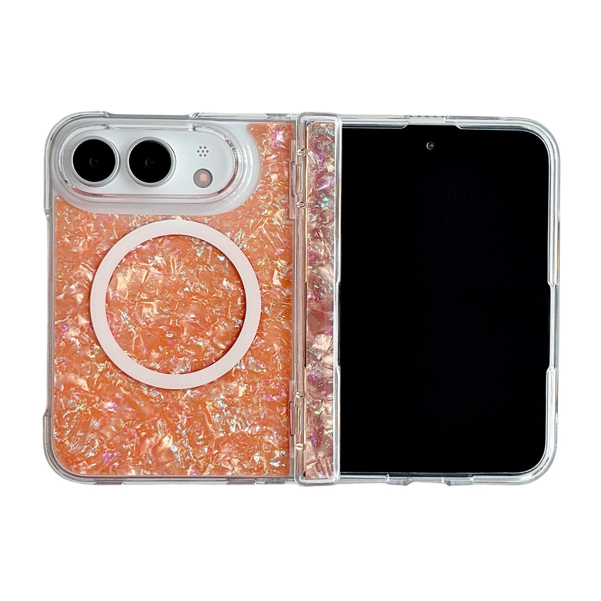 Case For Apple iPhone Duo For Foldable iPhone Duo For Magsafe With  Magnetic Ring Gilded Stand Luxury INS Shell Pattern Cover