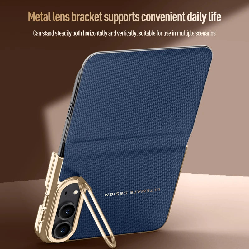 Business High-End Leather Alloy Lens Case, Suitable for iPhone Ultra 18 Fold All-In-One Phone Case for iPhone Duo