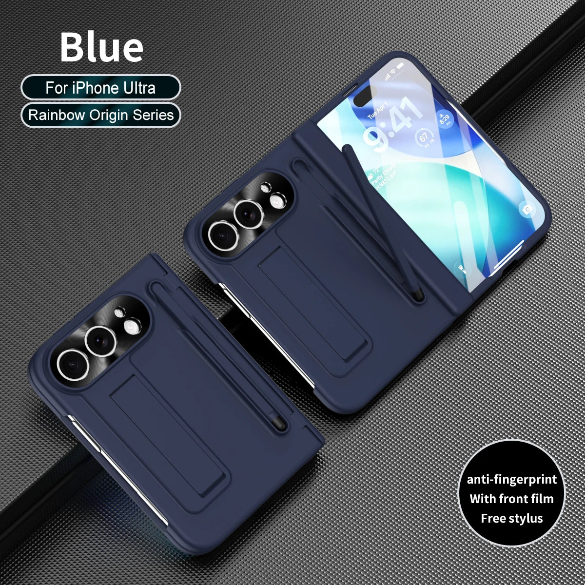 360 Full Protection Hinge Stand Case For iPhone Duo Original With Touch Pen Folding Cover Tempered Glass Film Funda