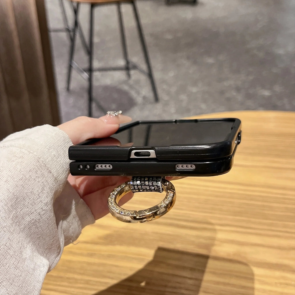 Luxury Fashion Glitter Diamond Frosted Phone Case for iPhone Duo 18 Fold for Magsafe Ring Holder Shockproof Protect Back Cover
