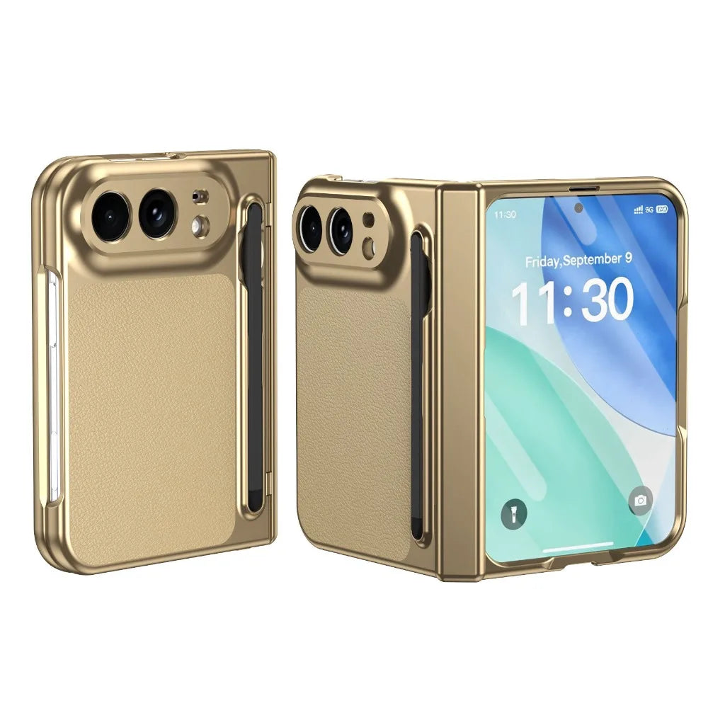 High End S Pen Phone Case for iPhone Duo Hinge Protection & Built-in Screen Protector Leather Phone Cover for iPhone Duo
