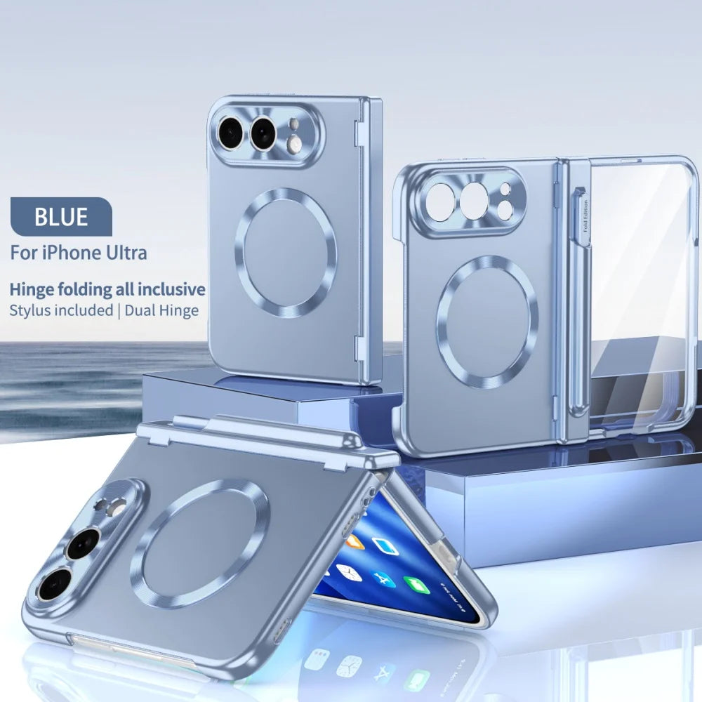 High-Grade Magnetic Plating Hinge Protection Phone Case for iPhone Duo for Magsafe Bracket Cover With Front Screen Tempered Film