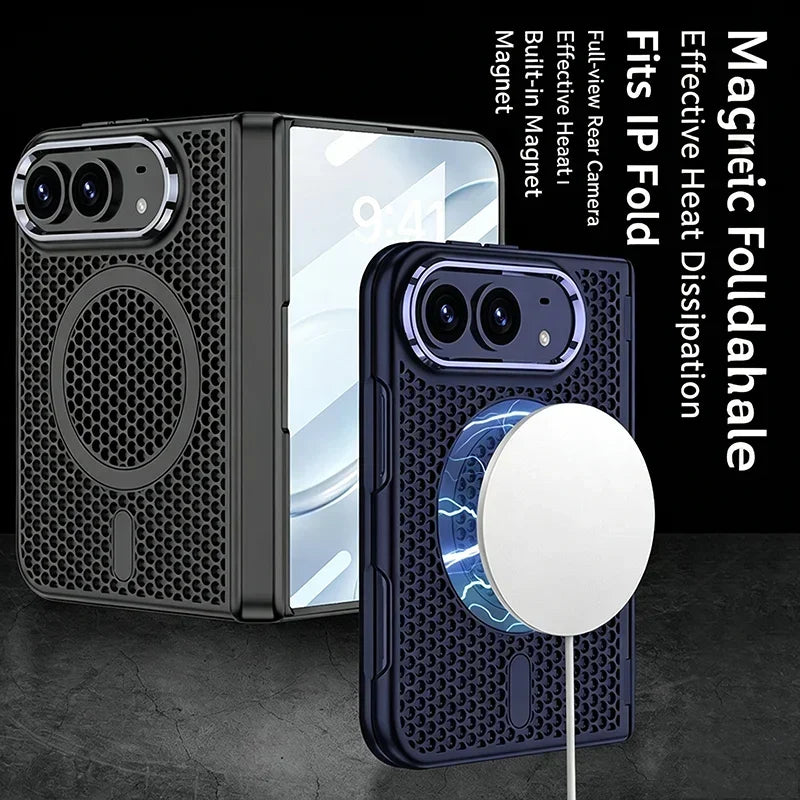 For Magsafe Compatible Honeycomb Heat Dissipation Mesh Wireless Charging Phone Case for iPhone Duo Breathable Cooling Armor Cove