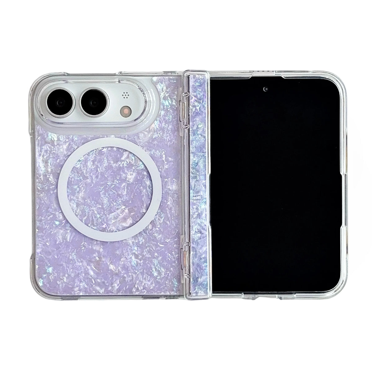 Case For Apple iPhone Duo For Foldable iPhone Duo For Magsafe With  Magnetic Ring Gilded Stand Luxury INS Shell Pattern Cover
